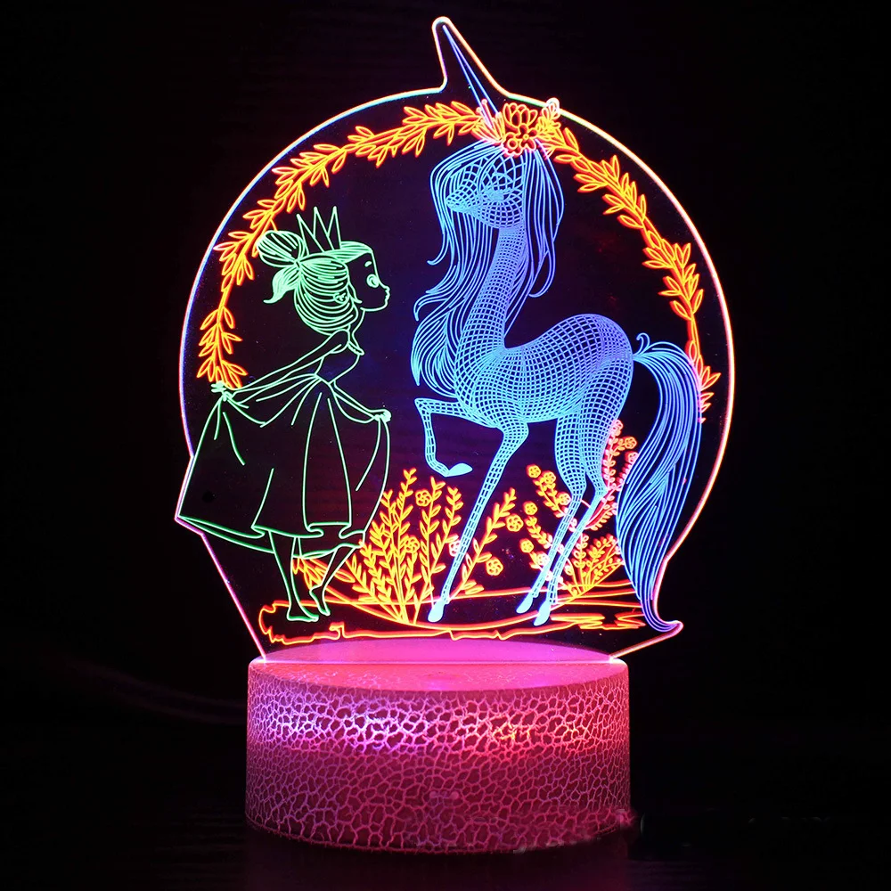 3D Unicorn Illusion Lamp 3D Night Lights 3 Acrylic Plate Touch Control Led Table Lamp Unicorn Gifts for Kids Baby Bedroom Decor