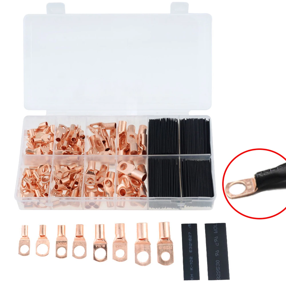 

260CPS/BOX Assortment Car Copper Ring Terminal Wire Crimp Connector Bare Cable Battery Terminals Soldered Connectors Kit