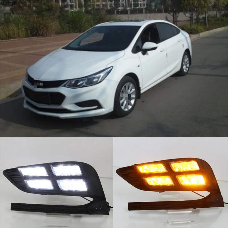 

For Chevrolet Cruze 2016 2017 2018 Daytime Running Light fog lamp LED DRL front bumper lamp with Yellow turn signal lamp