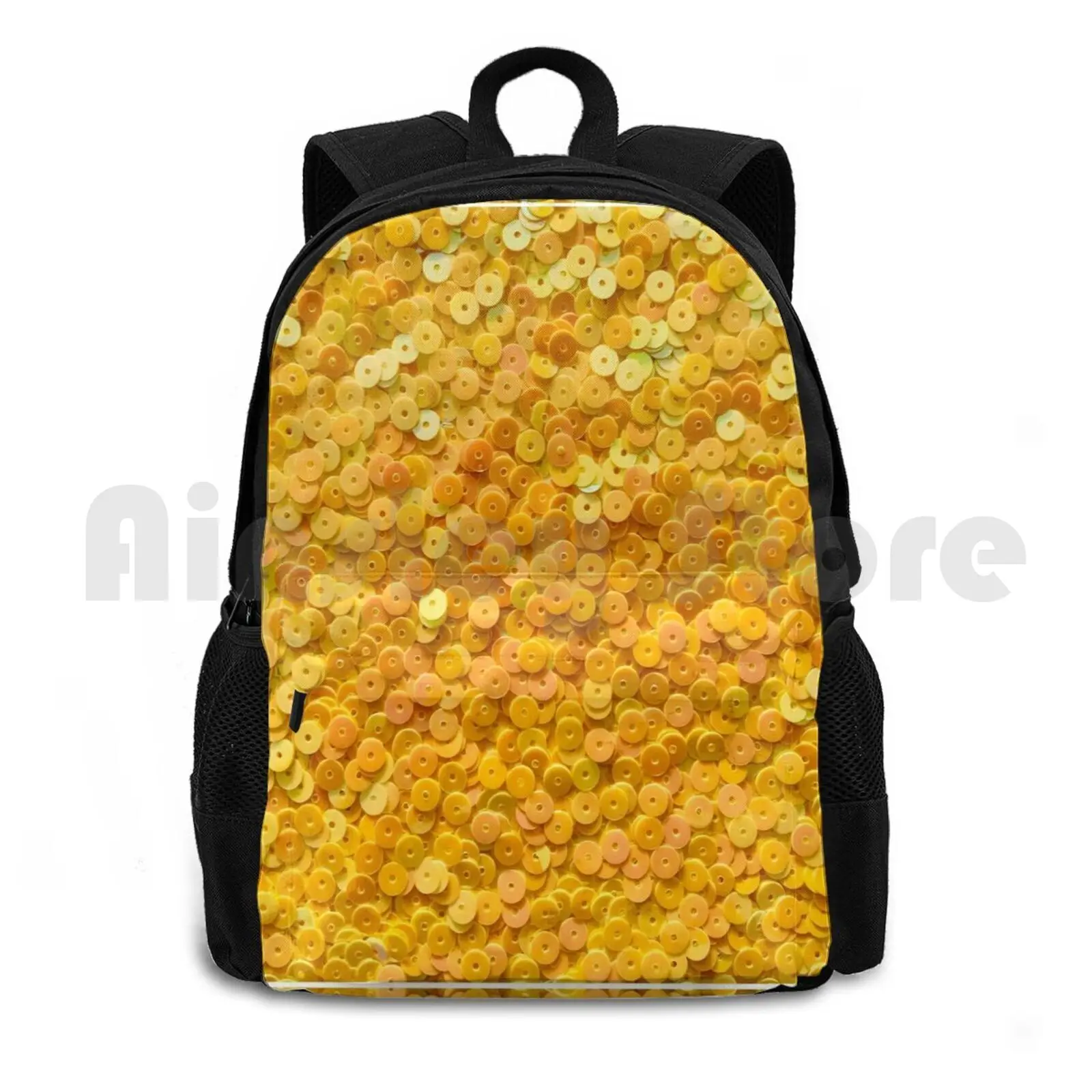 Bright Yellow Round Sequins Outdoor Hiking Backpack Waterproof Camping Travel Yellow Color Abstract Background Bright Spring