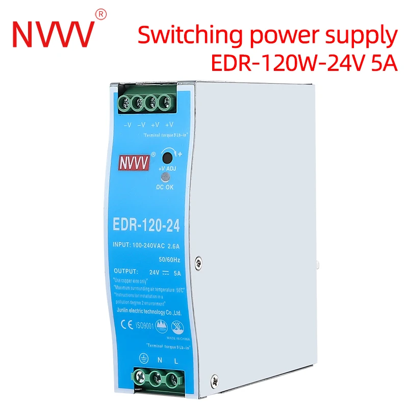 NVVV EDR Series Ultra-Thin Din Rail Switching Power Supply 12V 24V Power Supply 75W 120W 240W 110/220v AC-DC Voltage Stabilizer