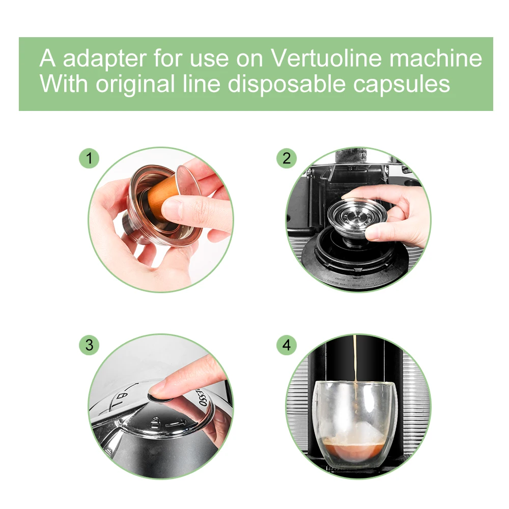 Reusable Capsule Adapter for Nepresso Vertuoline Machine Compatible with Original Pods Stainless Steel Fit for Next & Pop Maker