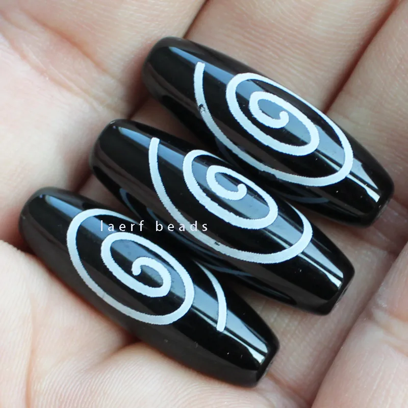 10x30mm Black DZI beads Tibet agate stone Oval Shape loose Beads 1pcs