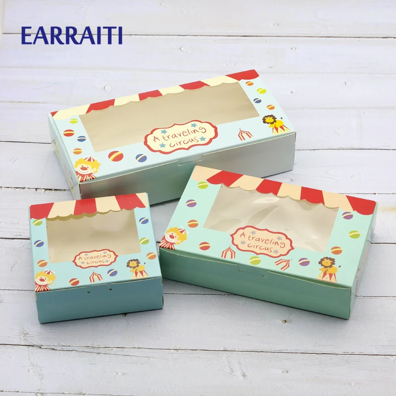 

12PCS Gift Box With Window For Kids Birthday Party Candy Cookies Toy Cup Cake Kraft Paper Boxes Packaging Circus Clown Cardboard