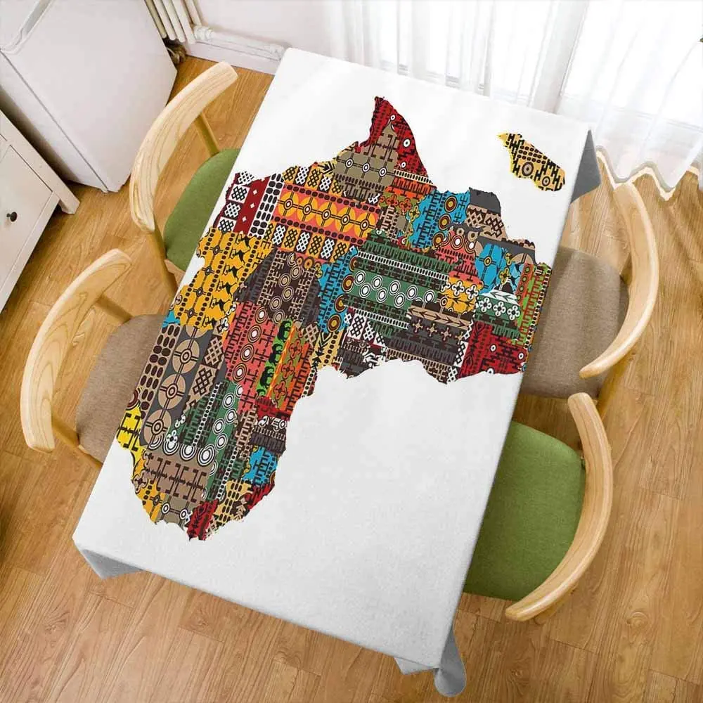 Africa Map Tables in Washable Polyester Countries Made of Ethnic Textures Kitchen Dining for Party, Holiday Dinner