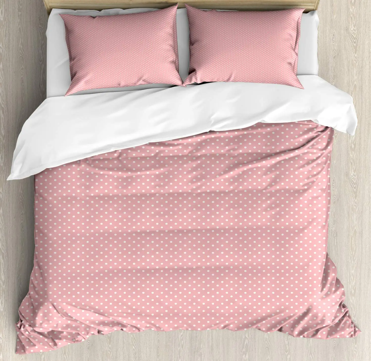 Pink Polka Dots Duvet Cover Set Design with and Retro and Repetitive Composition 3 Piece Bedding Set Pale Pink and White