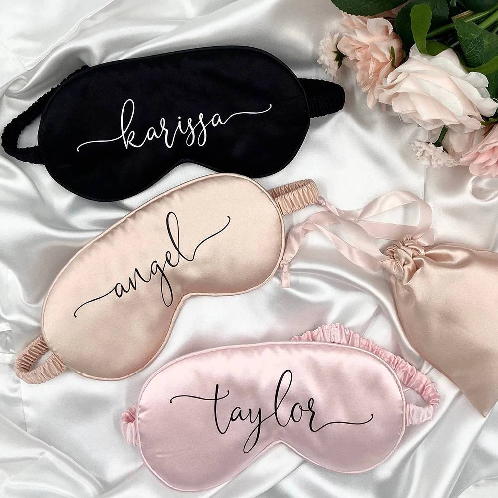 

Personalised Silky Satin Eye Mask Customized Monogram Wedding Favor Bridesmaid Gift Ideas Bachelorette Party Bride Travel Set