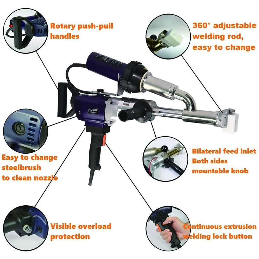 220V EX2 EX3 WELDY 3400W Handheld Plastic Extrusion Welding Machine kit Hot Air Plastic Welder Gun Vinyl Weld Extruder Welder Ma