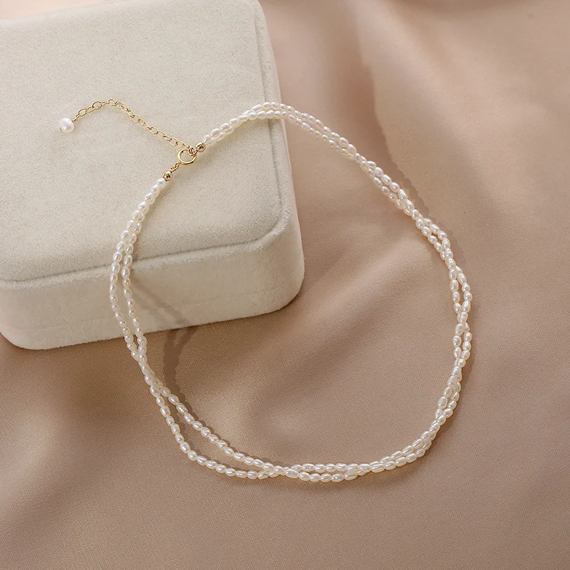 Lii Ji Choker Necklace Real Pearl Necklace High Luster Freshwater Pearl 2rows Women Jewelry Birthday Wedding Christmas Gift
