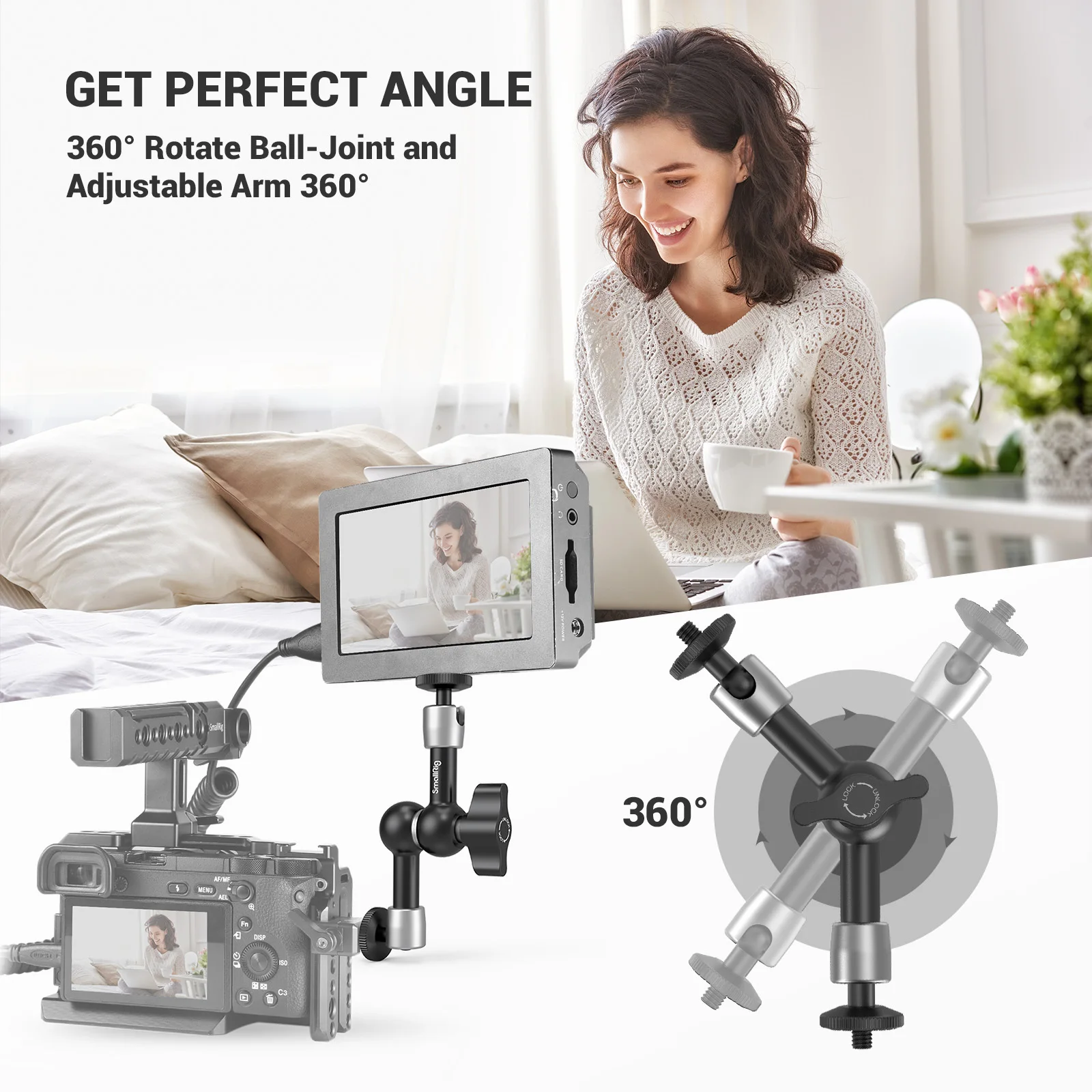 SmallRig-Bras ArtiBMO Magique à Friction Réglable de 5.5 Pouces, avec Vis à Filetage 1/4, pour Moniteur LCD DSLR/Lumière LED 2065B