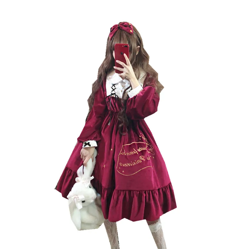 Palace princess sweet lolita dress retro autumn dress costume for soft girl  high waist victorian dress kawaii girl gothic loli