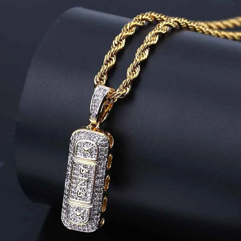 INAO The New Iced Out Gold Color Micro Paved CZ Xanax Pill Necklace&Pendant  With Chain Hip Hop Charm Jewelry For Gift