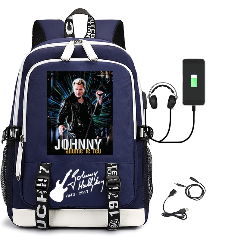 Unisex Johnny Hallyday School Bag, leve, Nylon, Esportes, Mochila USB, Masculino, Feminino, Estudantes de faculdade, Computador, Esportes