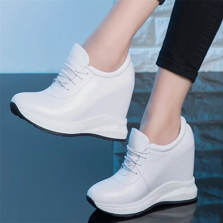 

Lace Up Trainers Women Genuine Leather Wedges High Heel Platform Pumps Shoes Female Round Toe Fashion Sneakers 2020 Casual Shoes