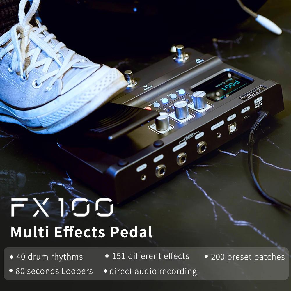 FLAMMA FX100 Multi Effects Processor Guitar Pedal with 151 Effects 200 preset 80s Looper 55 Amp Modeling  Expression pedal