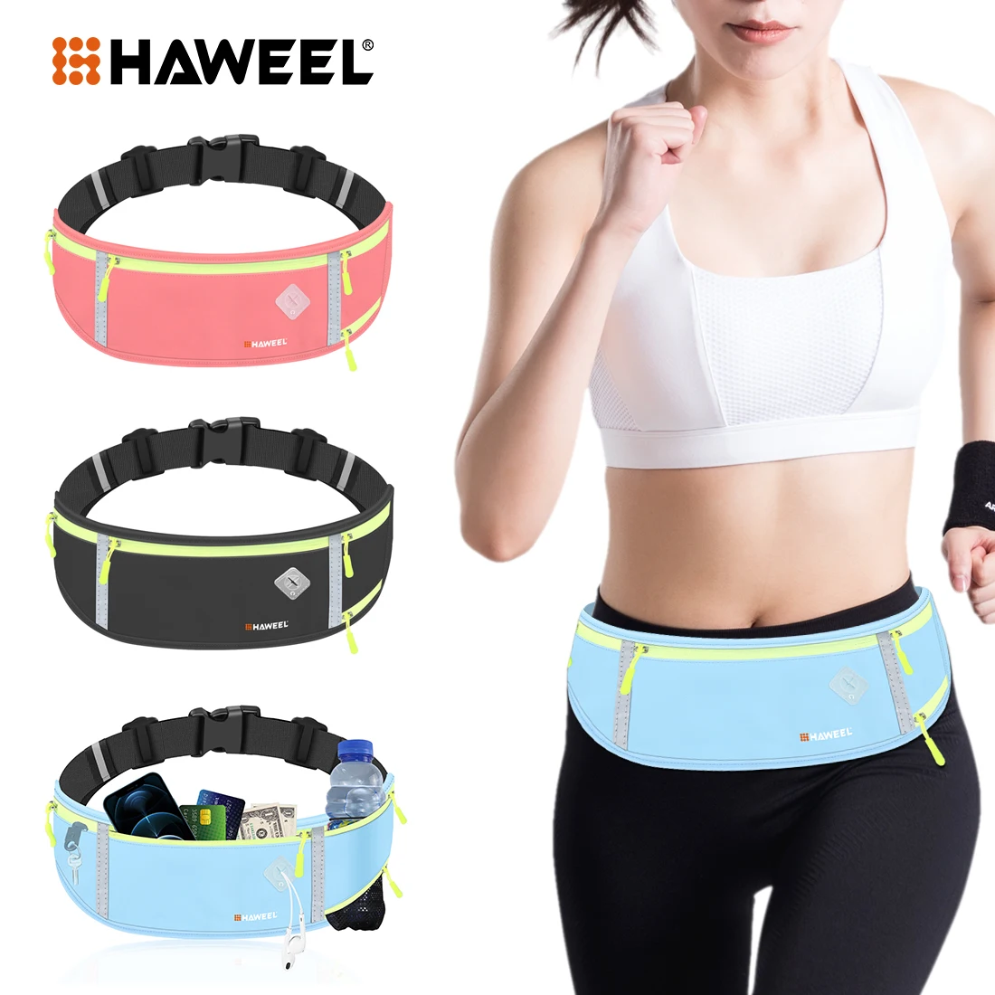 HAWEEL Running Bag Waist Bag Sports Phone Bag Men Women Waterproof Gym Bag Hold Water Cycling Phone Case Running Belt Portable