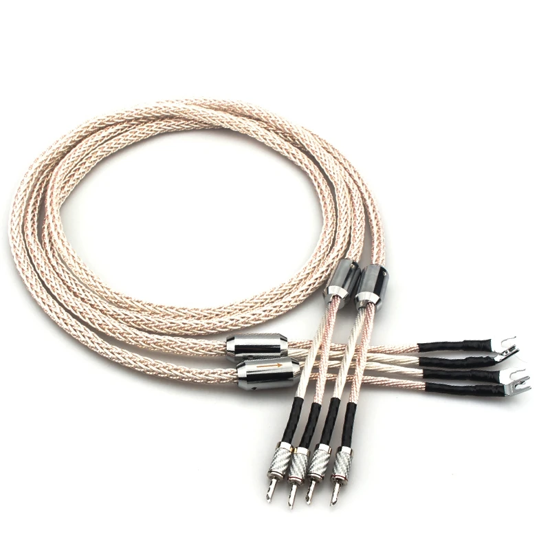 HIFI Audio High Quality  OCC Silver Pltaed Amplifier  Speaker Cables With Banana  Plug Y Spade