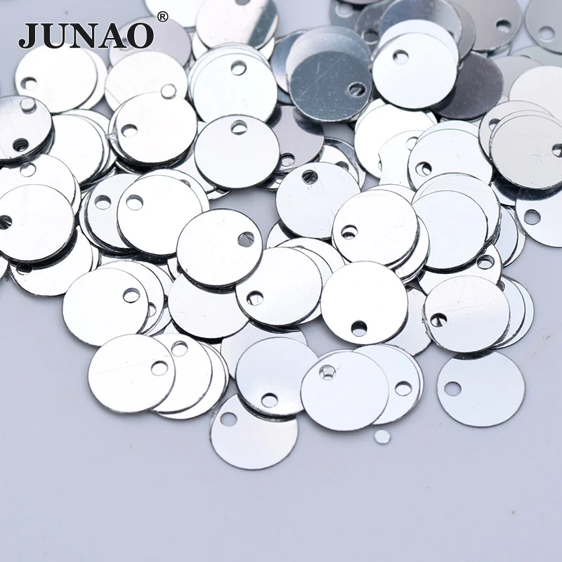 JUNAO 100g 10mm 12mm 14mm Silver Color Sequins Loose Glitter Sewing Flat Round Shape Paillette For Garment Accessories