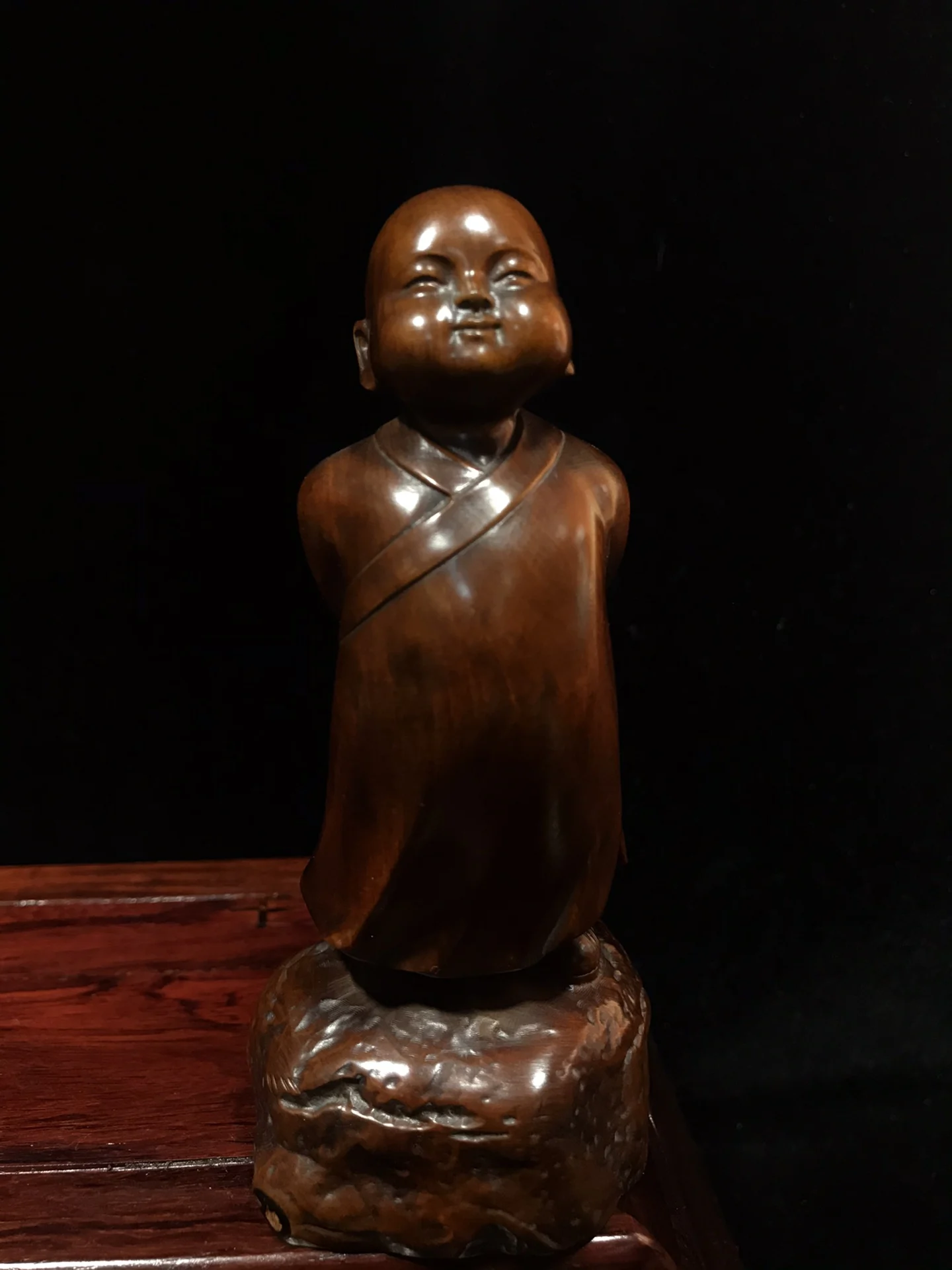 china antique wood carving Boxwood wooden sculpture buddha Arhat artwork thinker