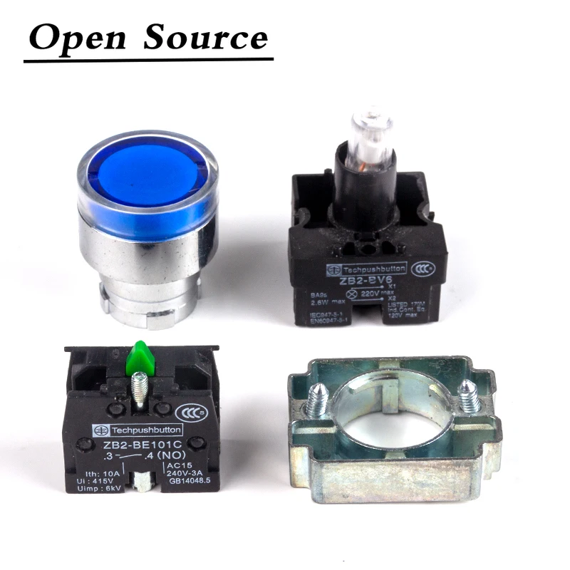 22mm Self-reset/Momentary XB2-BW Metal Push Button Switch with LED Light NO/NC 12V 24V 220V 380V Green Red Yellow Blue White