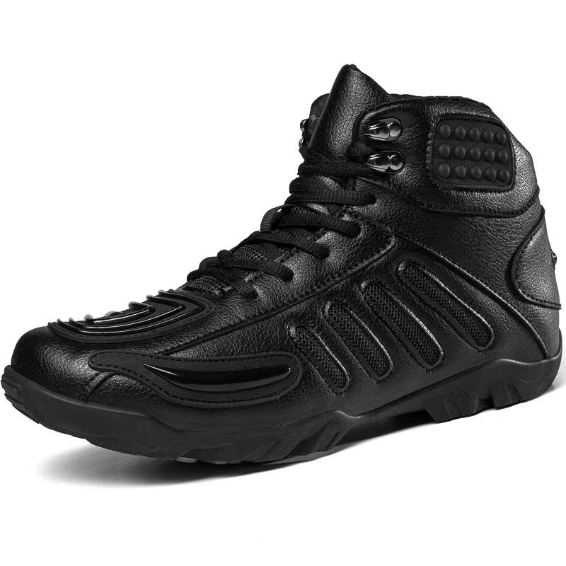 Motorcycle Men Boots Off-Road Cycling Summer Shoes Street Racing Boots Outdoor Breathable Shoes With Lace-up Stripe Anti-slip