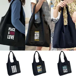 Sacolas de compras de compras de compras de compras femininas vencedor nunca sair frase bolsa de ombro bolsa de lona casual para mulher