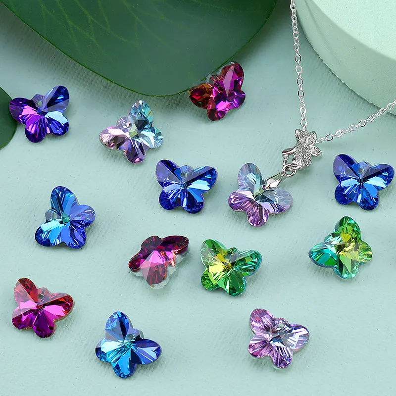 24PCS 14mm Crystal Pendant Butterfly Beads for Jewelry Making Colorful Glass Jewellery Beads DIY Earrings Necklace Bracelets