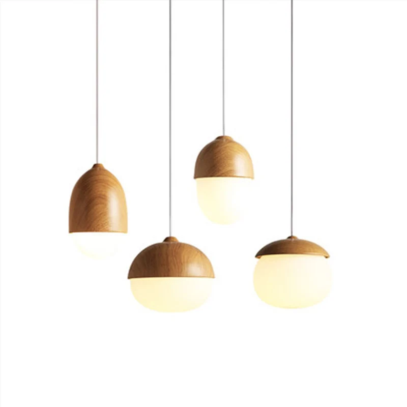 Nuts Acorn Small Mushrooms hanging lamp glass Milky Ball Glass Wood grain Iron modern pendant lamp led Pine cone pendant light