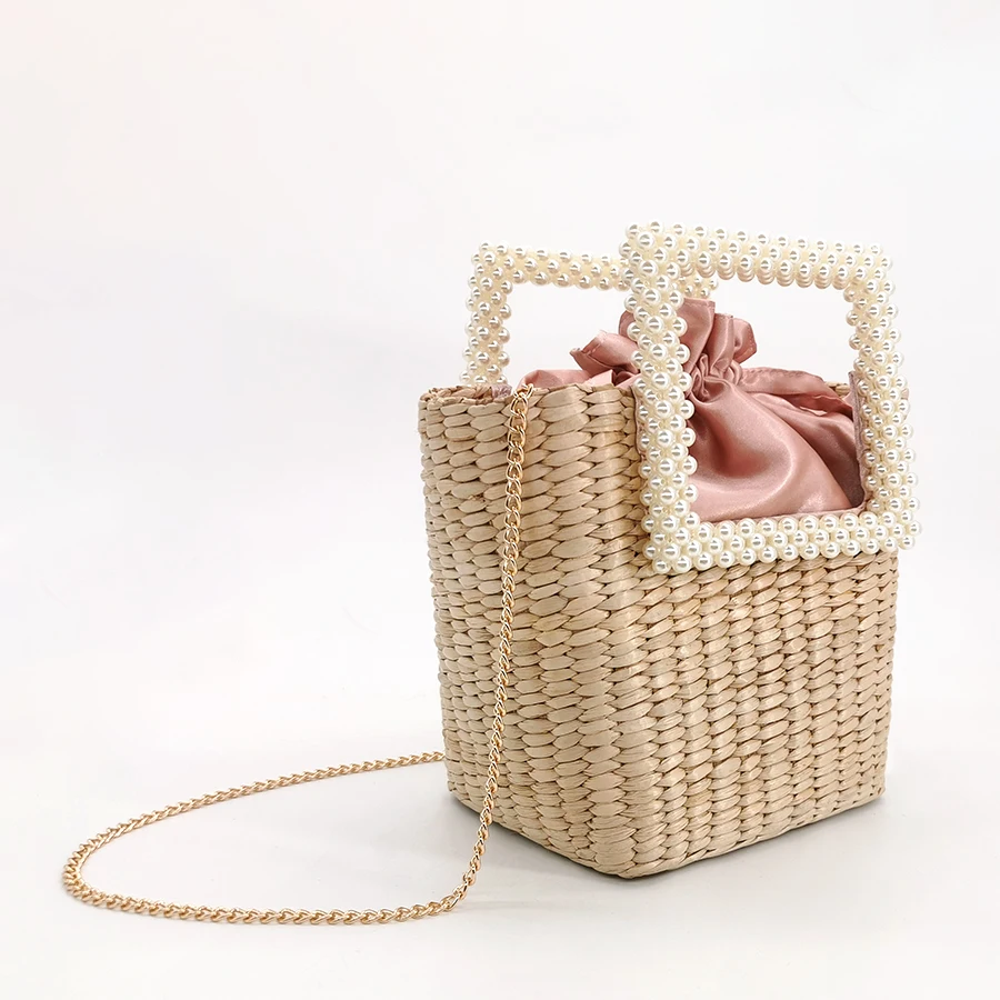 Summer Pearl Beach Bag Women 2020 Bohemia Hand Woven Beaded Straw Bag Female Fashion Elegant Shoulder Bag High Quality Vacation