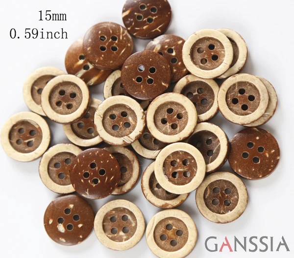 50pcs/lot Size:15mm Natural Coconut Buttons,4 Holes,Concave and Convex Design,Bulk Button for Craft,Apparel Accessories(kk-2005)