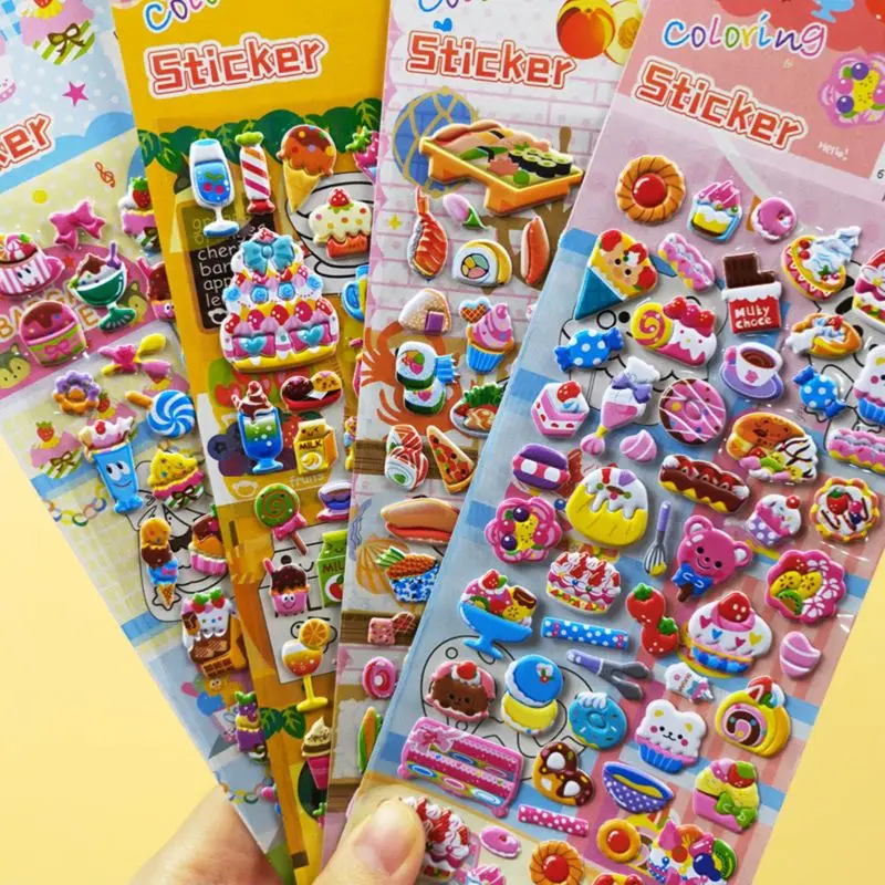 Kids Stickers 4 Sheets 3D Puffy Bulk Stickers Drawing Toy  for Girl Boy Birthday Gift Scrapbooking Teachers Animals Cartoon