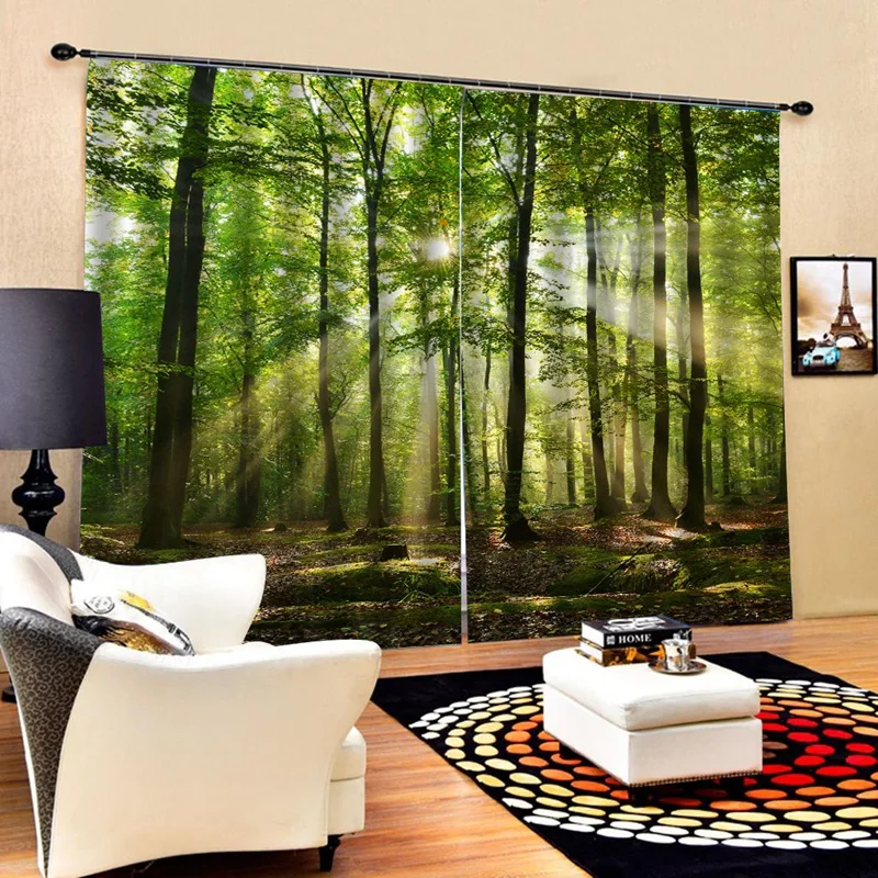 Bamboo Forest Printed Blackout Curtains For Bedroom Window Curtains For Living Room 85% Shading 3D Height 200Cm Width 170Cm