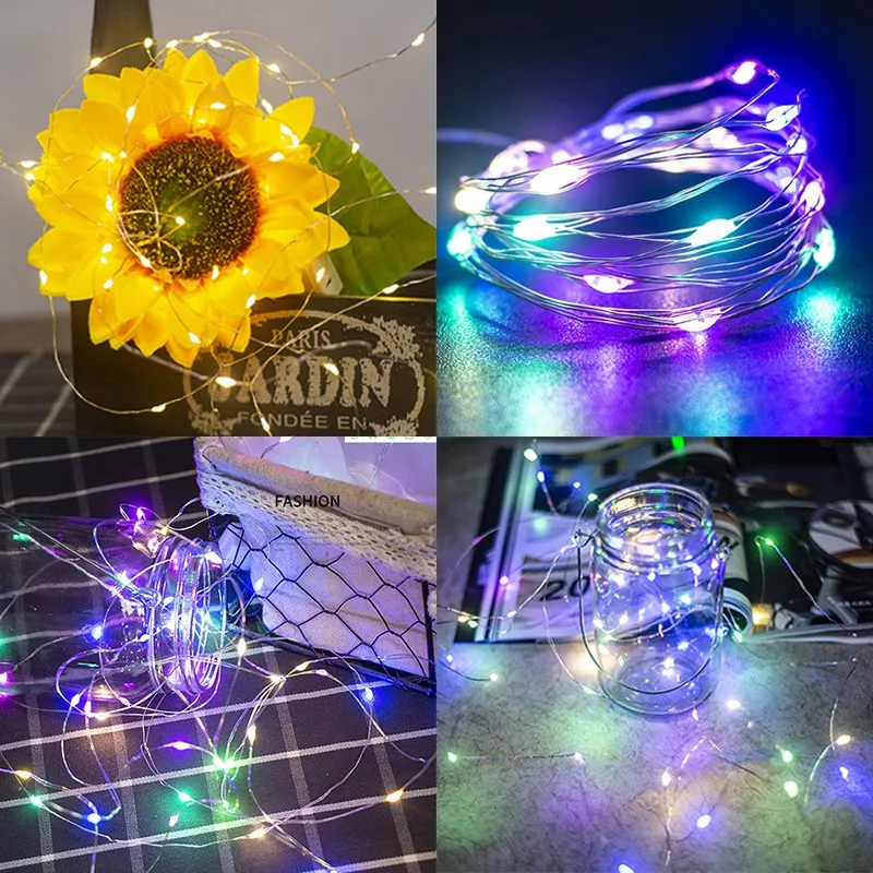 Luzes de fadas a pilhas, Decoração piscando inteligente, LED, Luz da corda, Festa, Feriado, Natal, 1m, 2m, 6 peças