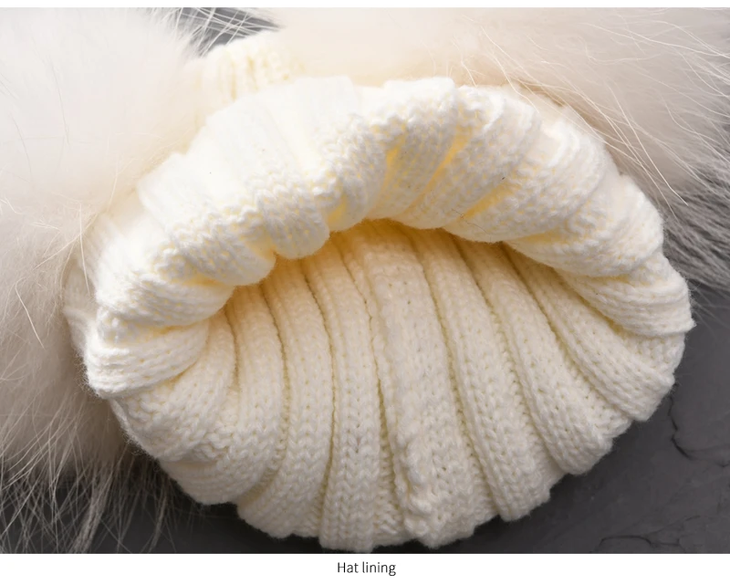 JX Watcher Winter Doppel Echtpelz Pom Pom Hut für Kinder Baby Strick mützen mit zwei Pelz Pompons Jungen Mädchen hochwertige Mütze Mütze – Detail 32