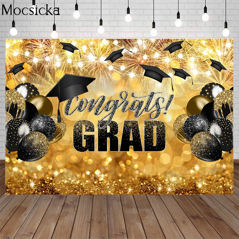 

Congrats Grad Graduation Party Photography Backdrop Golden Firework Congratulations Graduates Class Of 2022 Background Photocall