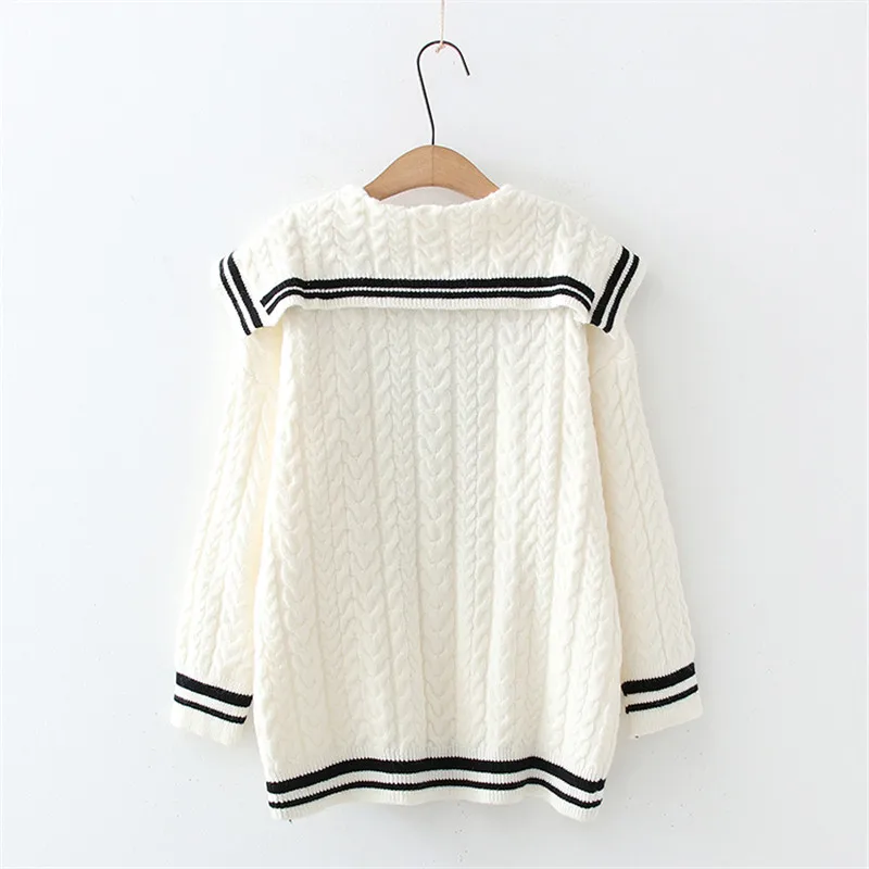 Vintage Sailor Collar Women Knitted Sweater Winter Harajuku Kawaii Cashmere Warm Cozy Pullover Female Wool Long Sleeve Jumper