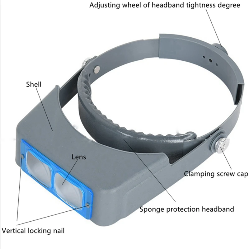 Imagem -02 - Headband Binocular Magnifier Lâmpada de Ampliação do Capacete Óptico Terceira Mão Cabeça Usando Óculos Lupa f Solda 1.5x 2x 2.5x 3.5x Headband