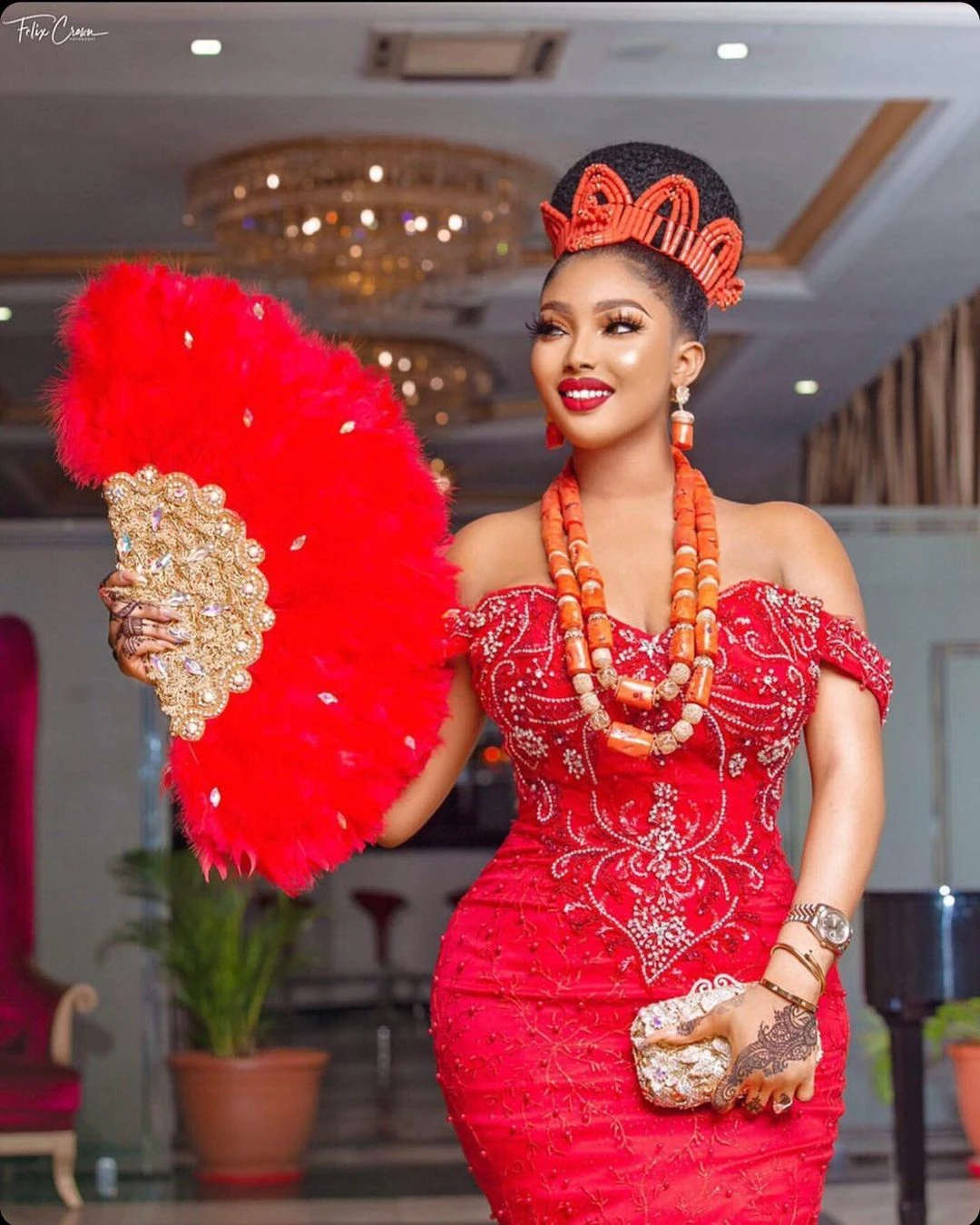 Aso Ebi – robe de soirée de forme sirène, luxueuse tenue de soirée de standing, grande taille, avec plumes rouges, mancherons, perles, 2022