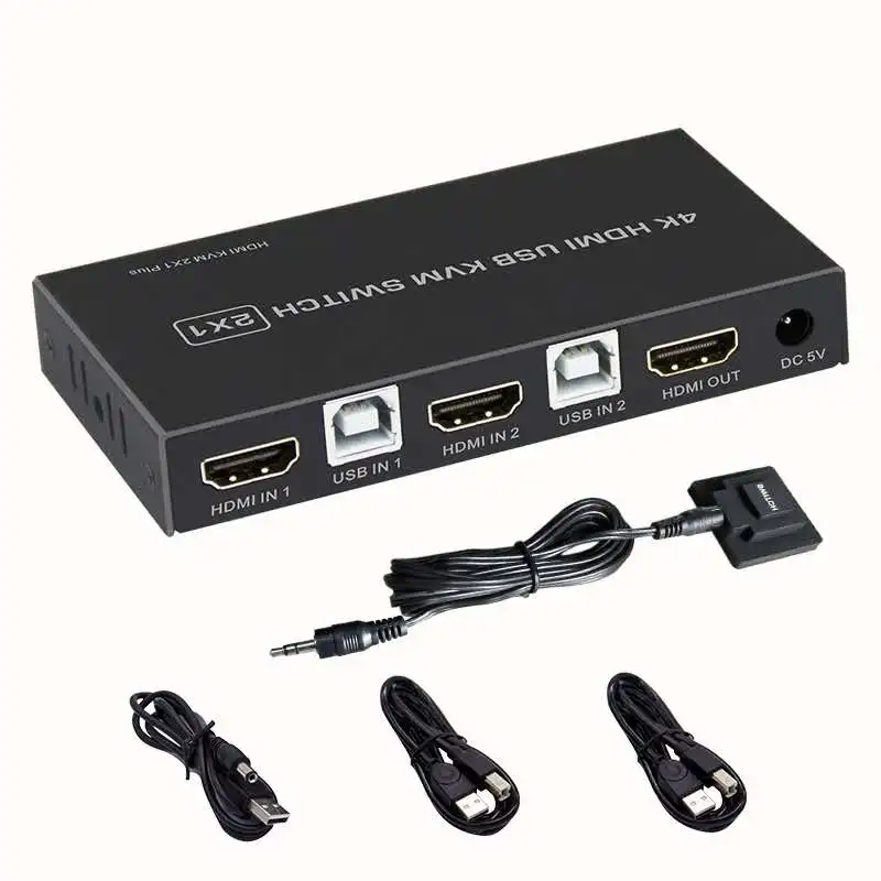 4 K HDMI KVM 스위치 2 인 1 아웃 USB HDMI1.4 KVM 스위처 분배기, 키보드 마우스 프린터 모니터용 원격 웨이크 업 지원