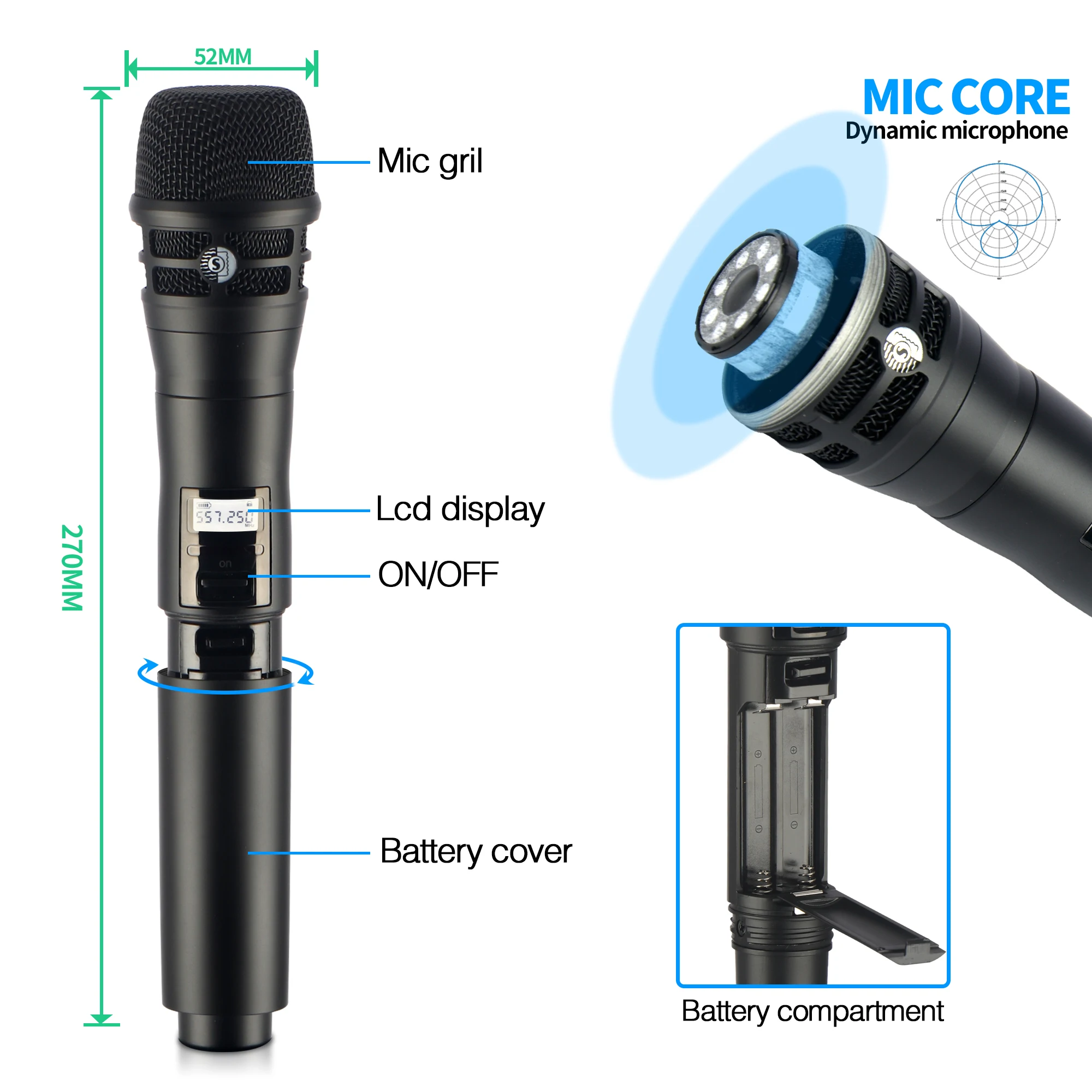 GL-2031 Wireless Microphone CH80 150M Range True Diversity Wireless System Metal Dynamic Microphone For DJ Stage Performances