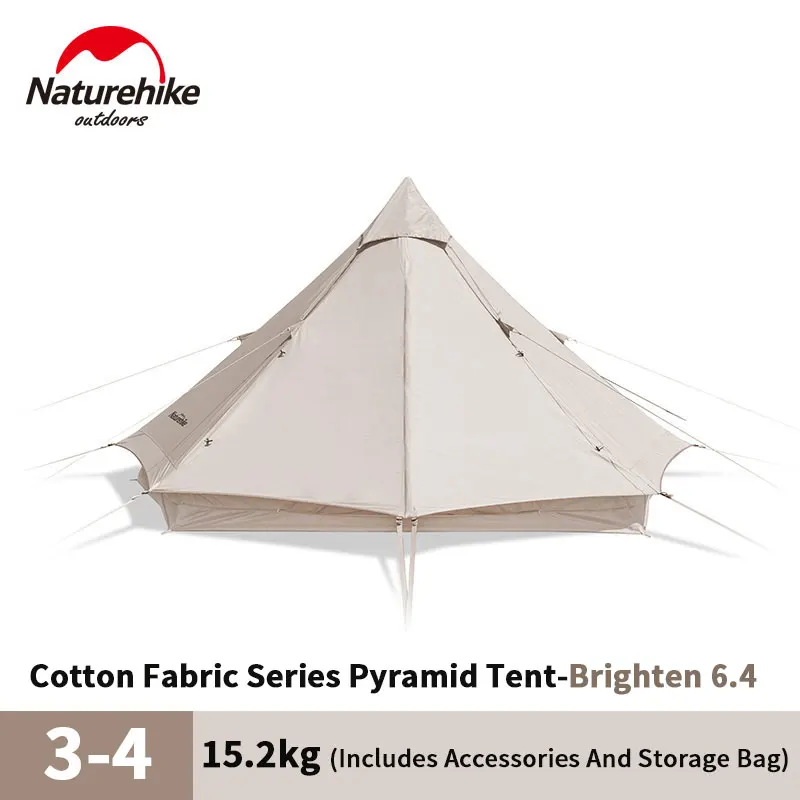 

Naturehike Camping Pyramid Tent Brighten 6.4㎡ Outdoor 3-4 Persons Big Space Thickened Cotton Tipi Teepee Tent Hiking Picnic PVC