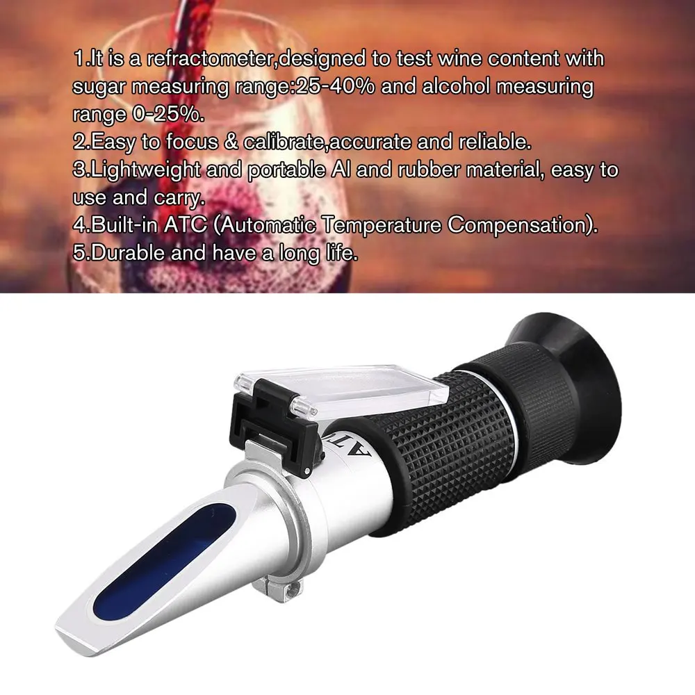 Handheld Wine Alcohol Refractometer With ATC Dual Scale Brix 0-40% 0-25% VOL Optical Tester for Grape Making Winemakers