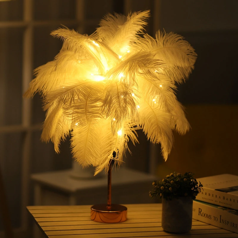 Imagem -02 - Led Controle Remoto Pena Abajur Usb Power Warm Light Tree Abajur Casamento Casa Quarto Dinner Party Home Decor