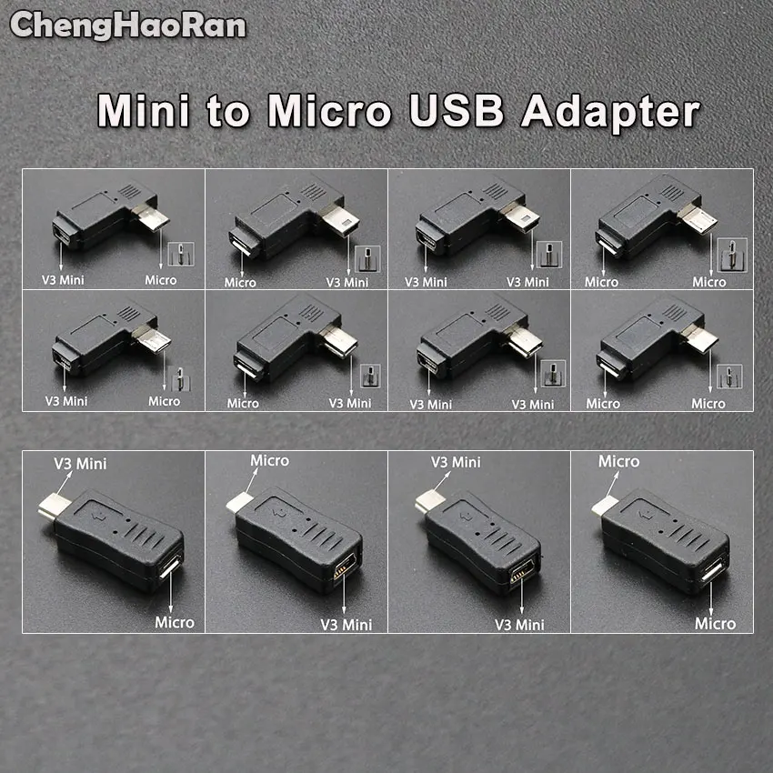 ChengHaoRan Mini USB to Micro USB Male Female Printer V3 Micro USB Plug Jack Power Connector Charging Adapter for Phone MP5 ect