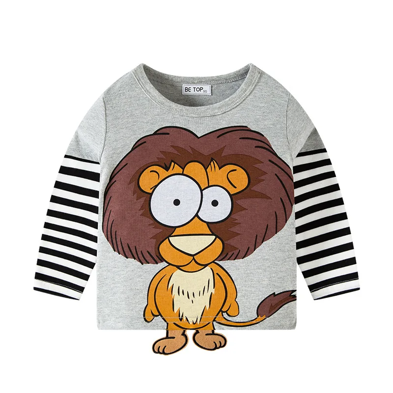 TUONXYE Boys t-shirty dziecięce Cartoon Cute Animal Pattern koszule w paski Casual wycięcie pod szyją na ubrania z długim rękawem 2-9