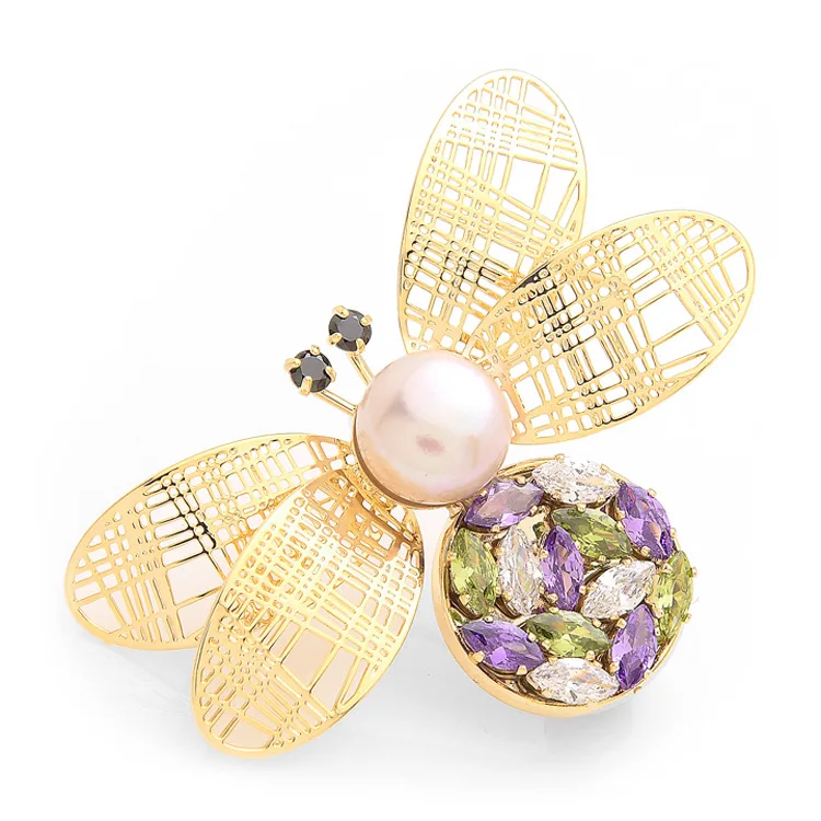 MADALENA SARARA AAAAA Cubic  Zircon Pearl Brooch Fine Eletroplated Bee Style Women Suit Brooch Pin