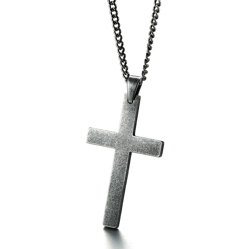 Reliable Quality Titanium Steel Religious Jesus Cross Pendant Necklace for Men Grinding Chain Necklace Brief Design Cool Jewelry