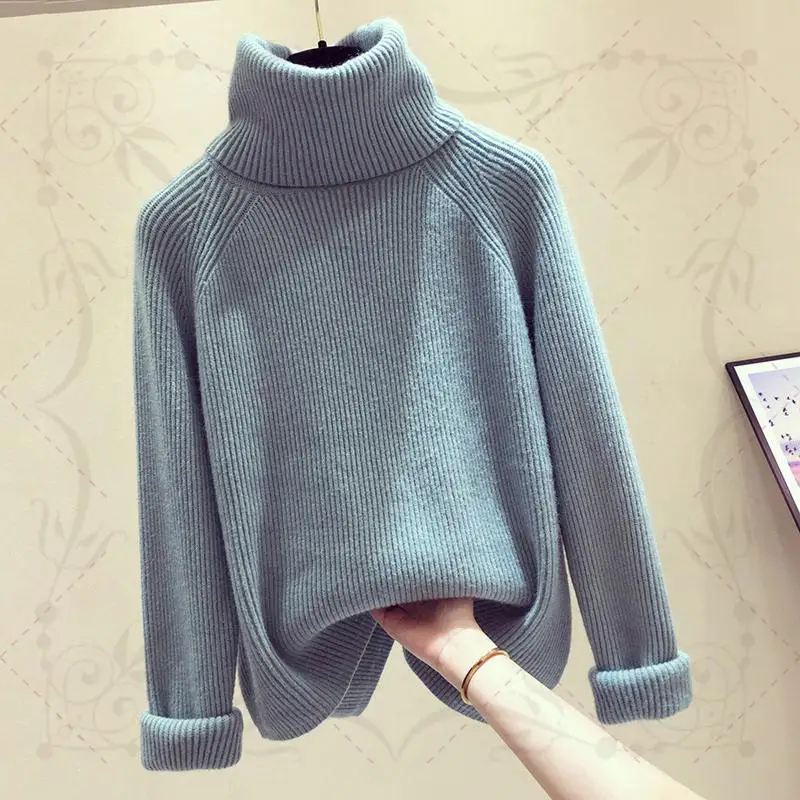 2024 Fashion Fall/Winter Turtleneck Sweater Ladies Thicken Warm Loose Long Sleeve Knit Bottoming Pullover Women Solid Casual Top