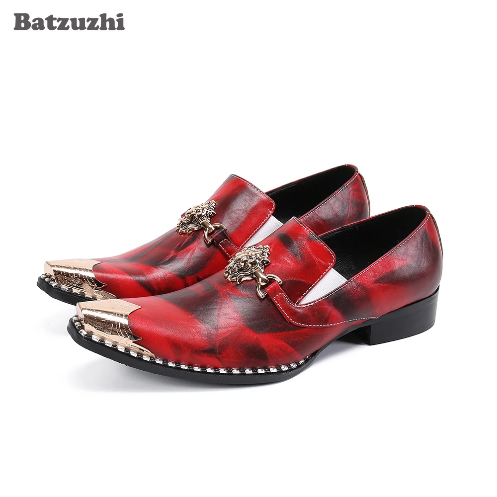 

Batzuzhi Luxury Handmade Men's Leather Shoes Pointed Iron Toe Leather Dress Shoes for Men Party and Wedding Sapato Masculino