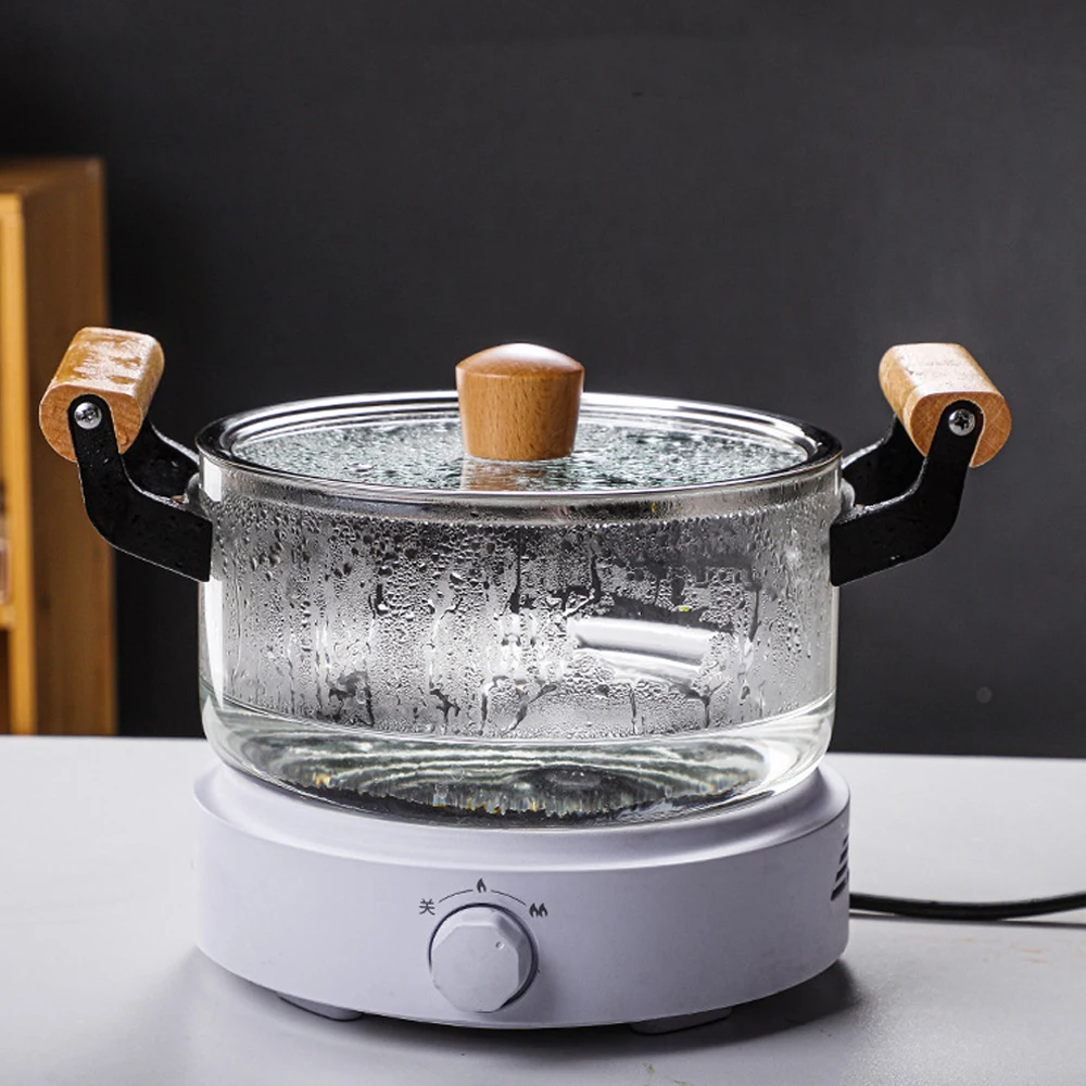 High Temperature Resistant Transparent Lid With Wooden Handle Stock Pot With Large Capacity Open Flame Heating Glass Double Ear